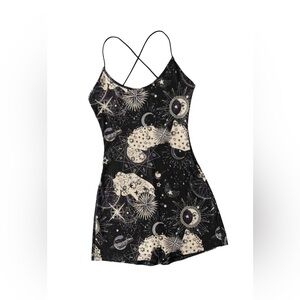 Galaxy Print Crisscross
Backless Unitard Romper